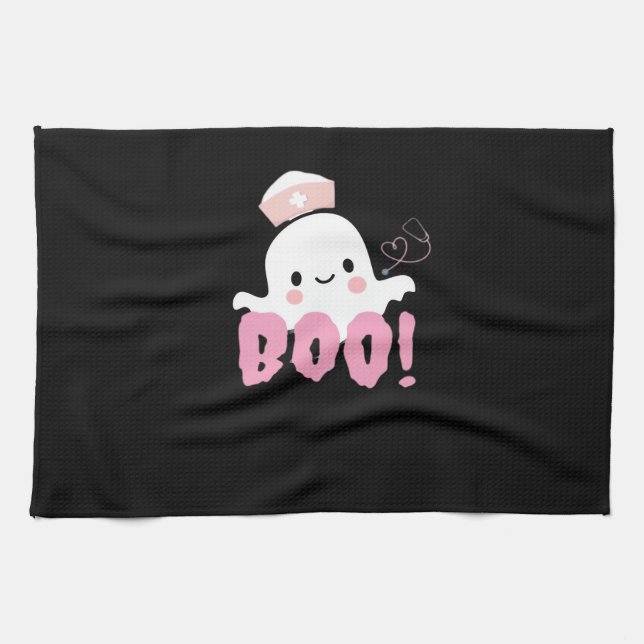 Halloween Nurse Shirts Women Boo! T-Shirt Ghost Nu Tea Towel (Horizontal)