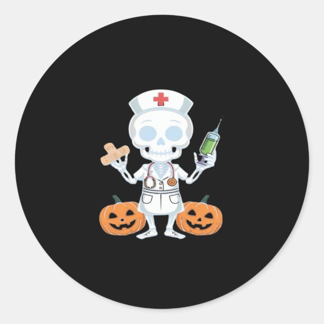 Halloween Nurse Skeleton Essential T-Shirt Classic Round Sticker (Front)