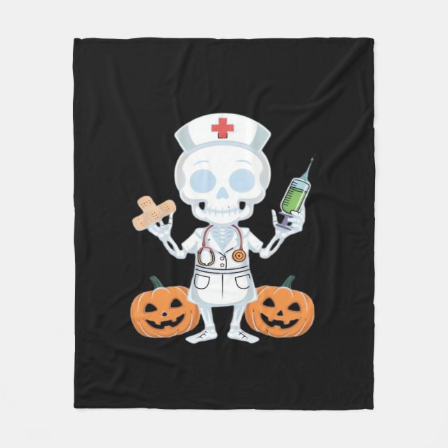Halloween Nurse Skeleton Essential T-Shirt Fleece Blanket (Front)