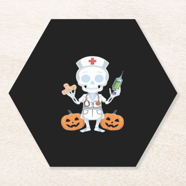 Halloween Nurse Skeleton Essential T-Shirt Paper Coaster (Front)