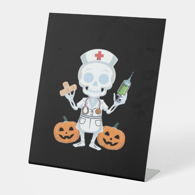 Halloween Nurse Skeleton Essential T-Shirt Pedestal Sign (Front)