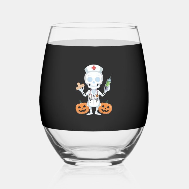 Halloween Nurse Skeleton Essential T-Shirt Stemless Wine Glass (Front)
