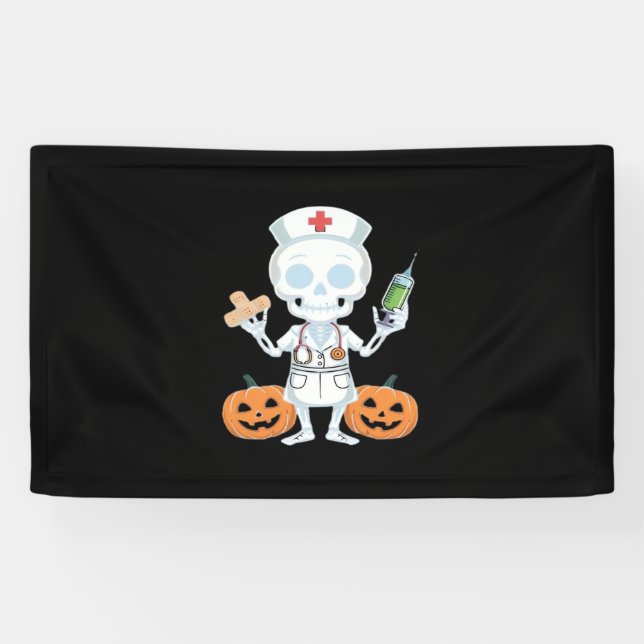 Halloween Nurse Skeleton Funny Joke Essential T-Sh Banner (Horizontal)