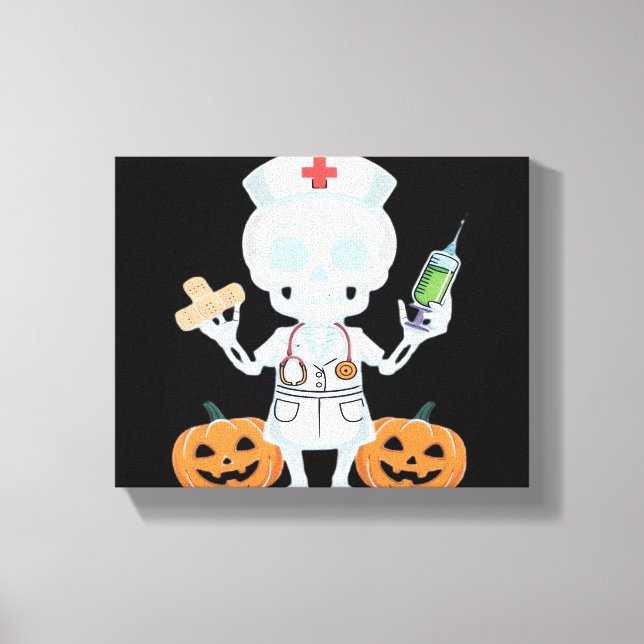 Halloween Nurse Skeleton Funny Joke Essential T-Sh Canvas Print (Front)