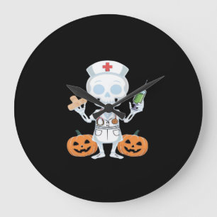 Halloween Nurse Skeleton Funny Joke Essential T-Sh Large Clock