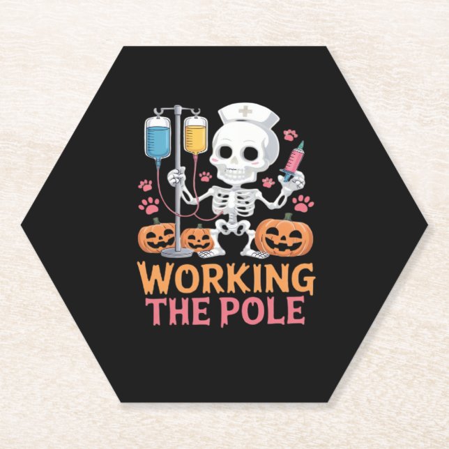 Halloween Nurse Skeleton Funny Joke Essential T-Sh Paper Coaster (Front)