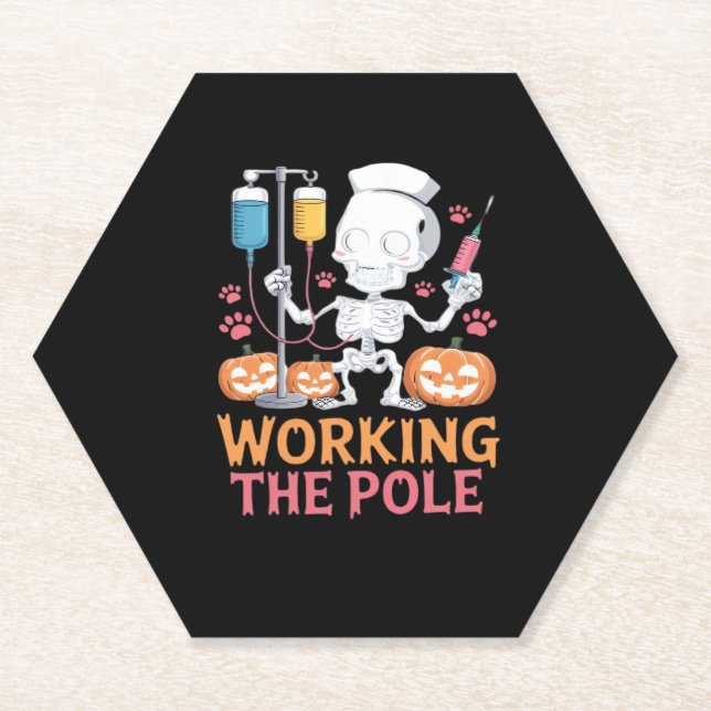 Halloween Nurse Skeleton Funny Joke Essential T-Sh Paper Coaster (Front)