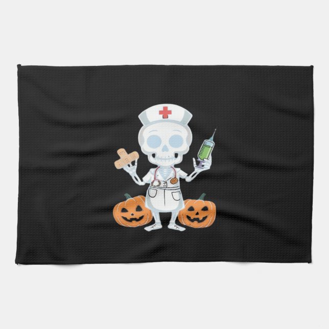 Halloween Nurse Skeleton Funny Joke Essential T-Sh Tea Towel (Horizontal)