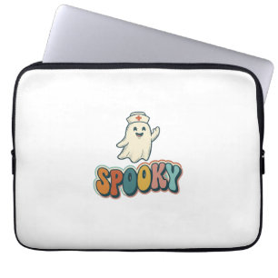 Halloween Nurse Spooky Ghost Retro Funny_1 Laptop Sleeve