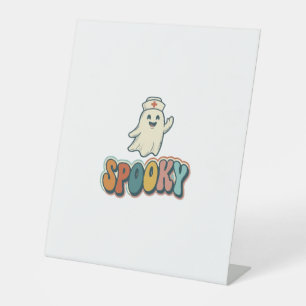 Halloween Nurse Spooky Ghost Retro Funny_1 Pedestal Sign