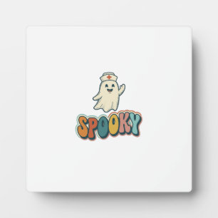 Halloween Nurse Spooky Ghost Retro Funny_1 Plaque