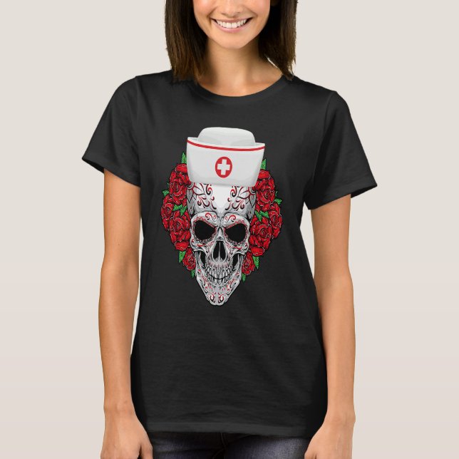 Halloween Nurse Sugar Skull Day of the Dead T-Shirt (Front)