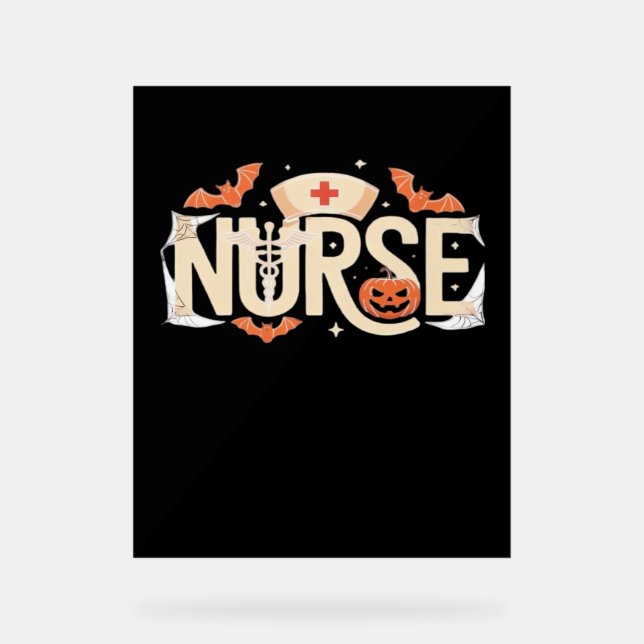 Halloween Nurse Typography – Spooky Medical Design Acrylic Sign (Front)
