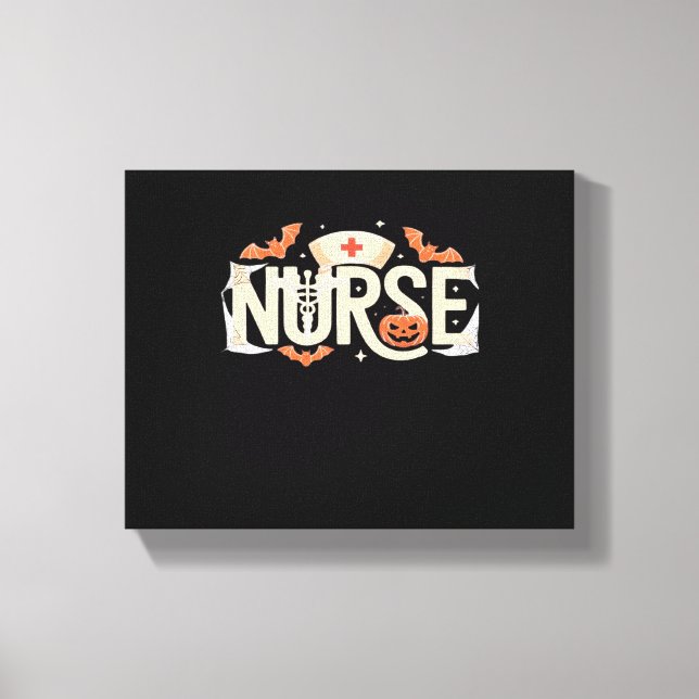 Halloween Nurse Typography – Spooky Medical Design Canvas Print (Front)