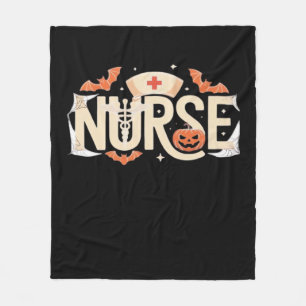 Halloween Nurse Typography – Spooky Medical Design Fleece Blanket