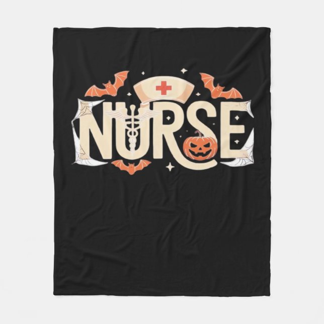 Halloween Nurse Typography – Spooky Medical Design Fleece Blanket (Front)