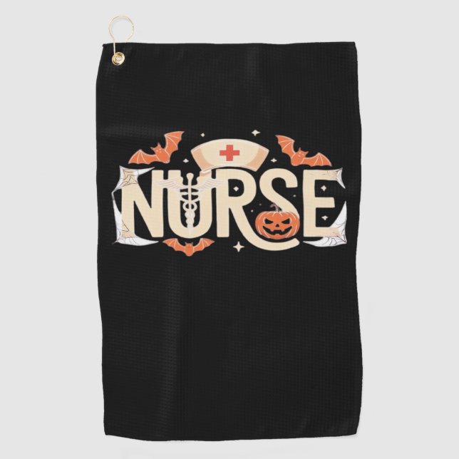 Halloween Nurse Typography – Spooky Medical Design Golf Towel (Front)