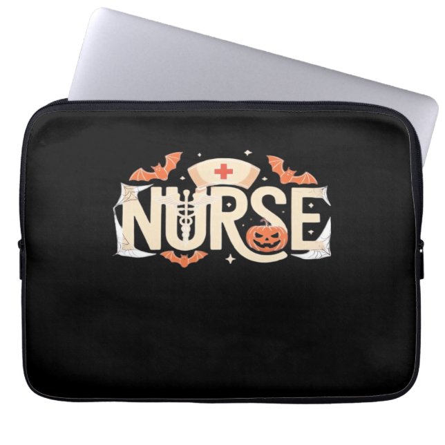 Halloween Nurse Typography – Spooky Medical Design Laptop Sleeve (Front)