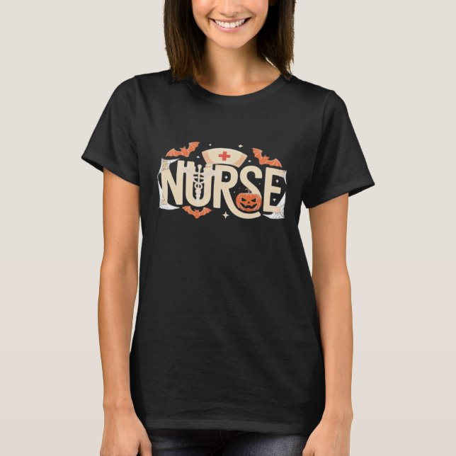 Halloween Nurse Typography � Spooky Medical Design T-Shirt (Front)