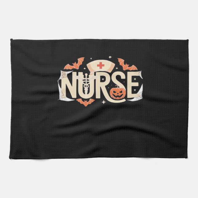 Halloween Nurse Typography � Spooky Medical Design Tea Towel (Horizontal)