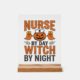 Halloween Nurse Witch By Night Vintage Shirt Desig Acrylic Sign
