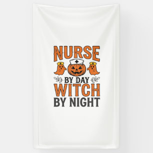 Halloween Nurse Witch By Night Vintage Shirt Desig Banner