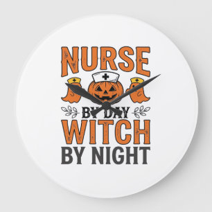 Halloween Nurse Witch By Night Vintage Shirt Desig Large Clock