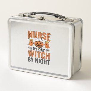 Halloween Nurse Witch By Night Vintage Shirt Desig Metal Lunch Box