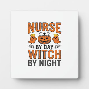Halloween Nurse Witch By Night Vintage Shirt Desig Plaque