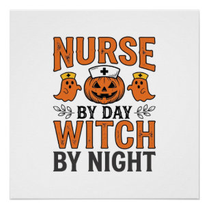 Halloween Nurse Witch By Night Vintage Shirt Desig Poster