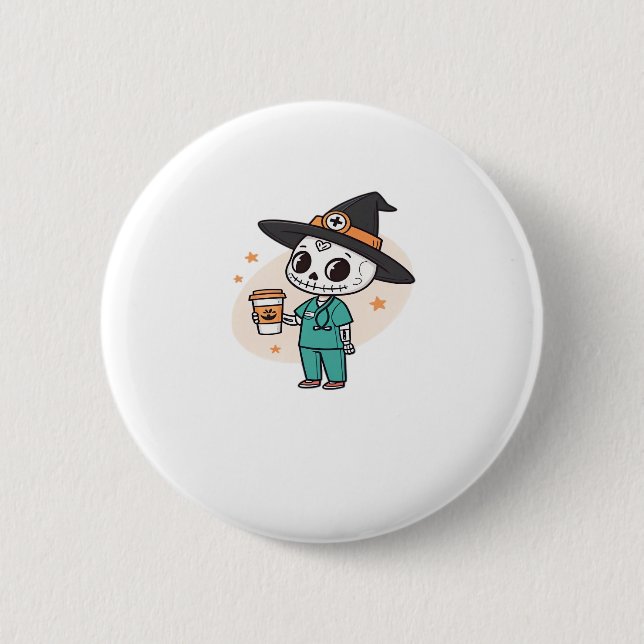 Halloween Nurse with Coffee Wearing Witches Hat Cl 6 Cm Round Badge (Front)