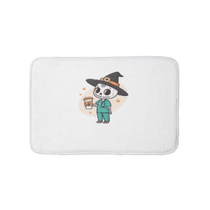 Halloween Nurse with Coffee Wearing Witches Hat Cl Bath Mat