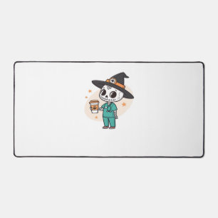 Halloween Nurse with Coffee Wearing Witches Hat Cl Desk Mat