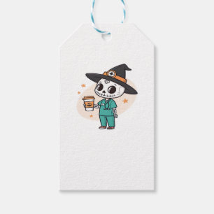 Halloween Nurse with Coffee Wearing Witches Hat Cl Gift Tags