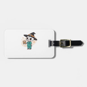 Halloween Nurse with Coffee Wearing Witches Hat Cl Luggage Tag