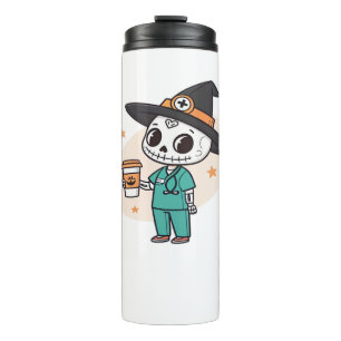 Halloween Nurse with Coffee Wearing Witches Hat Cl Thermal Tumbler