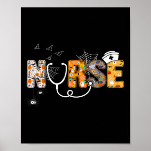 Halloween Nurse With Pumpkin Boo Spider Witch Hat  Poster