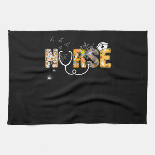 Halloween Nurse With Pumpkin Boo Spider Witch Tea Towel