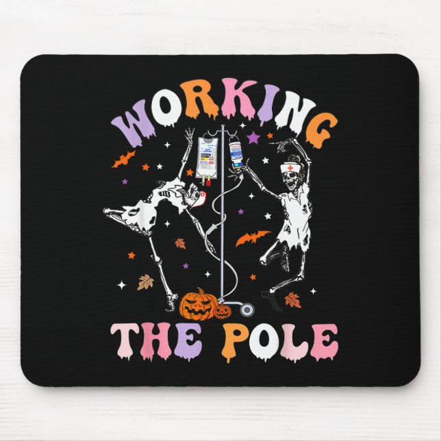 Halloween Nurse Working The Pole Skeleton Scrub To Mouse Mat (Front)