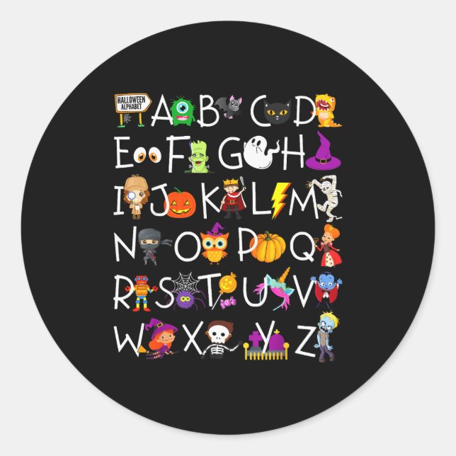 Halloween Nursery Teacher Shirt, Halloween Alphabe Classic Round Sticker (Front)