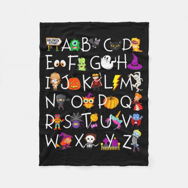 Halloween Nursery Teacher Shirt, Halloween Alphabe Fleece Blanket (Front)