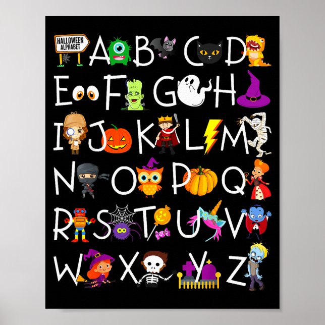 Halloween Nursery Teacher Shirt, Halloween Alphabe Poster (Front)