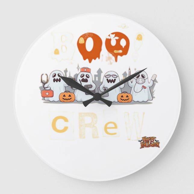 Halloween Nurses Boo Crew Classic T-Shirt Large Clock (Front)