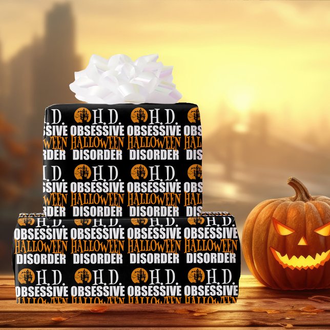 Halloween Obsessed Haunted House Black Wrapping Paper (Creator Uploaded)