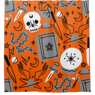 halloween occult magical mystical esoteric orange shower curtain