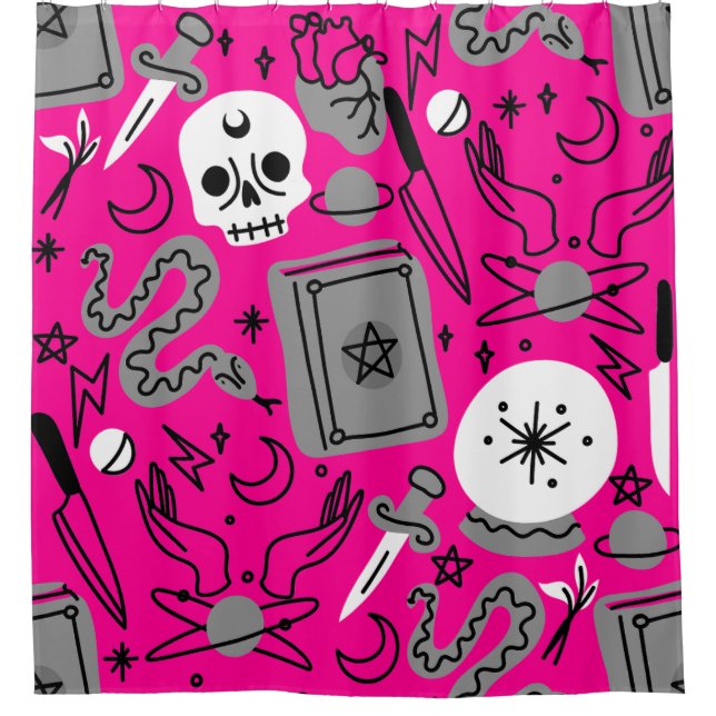 halloween occult magical mystical esoteric pink shower curtain (Front)