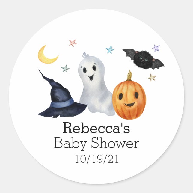 Halloween October Baby Shower Ghost  Boo Classic Round Sticker (Front)