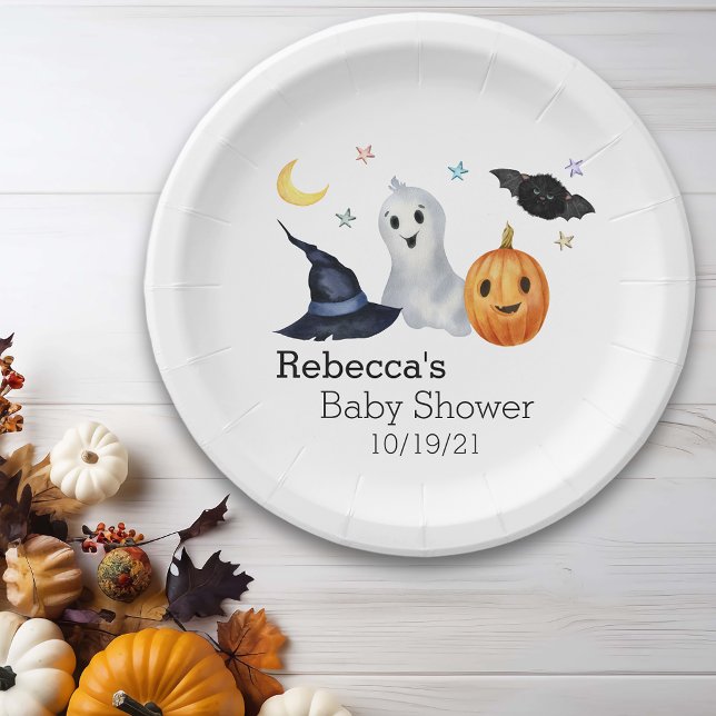 Halloween October Baby Shower Ghost  Boo Paper Plate (Creator Uploaded)
