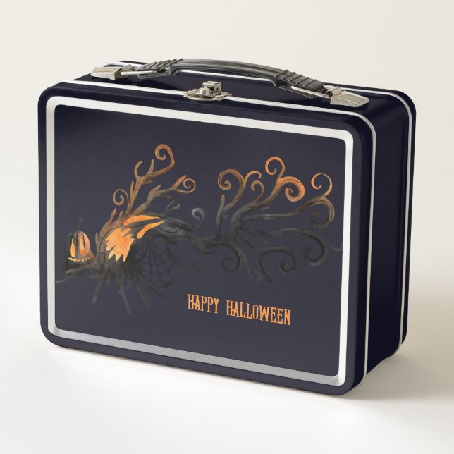 Halloween/October/Fall/pumpkin tree Metal Lunch Box (Front)