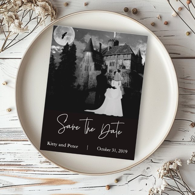 Halloween October Mansion Wedding Save The Date Announcement Postcard (Creator Uploaded)